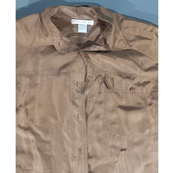 The Limited Brown Satin Button Up Shirt Women’s M Polished Workcore Retro - Picture 3 of 7